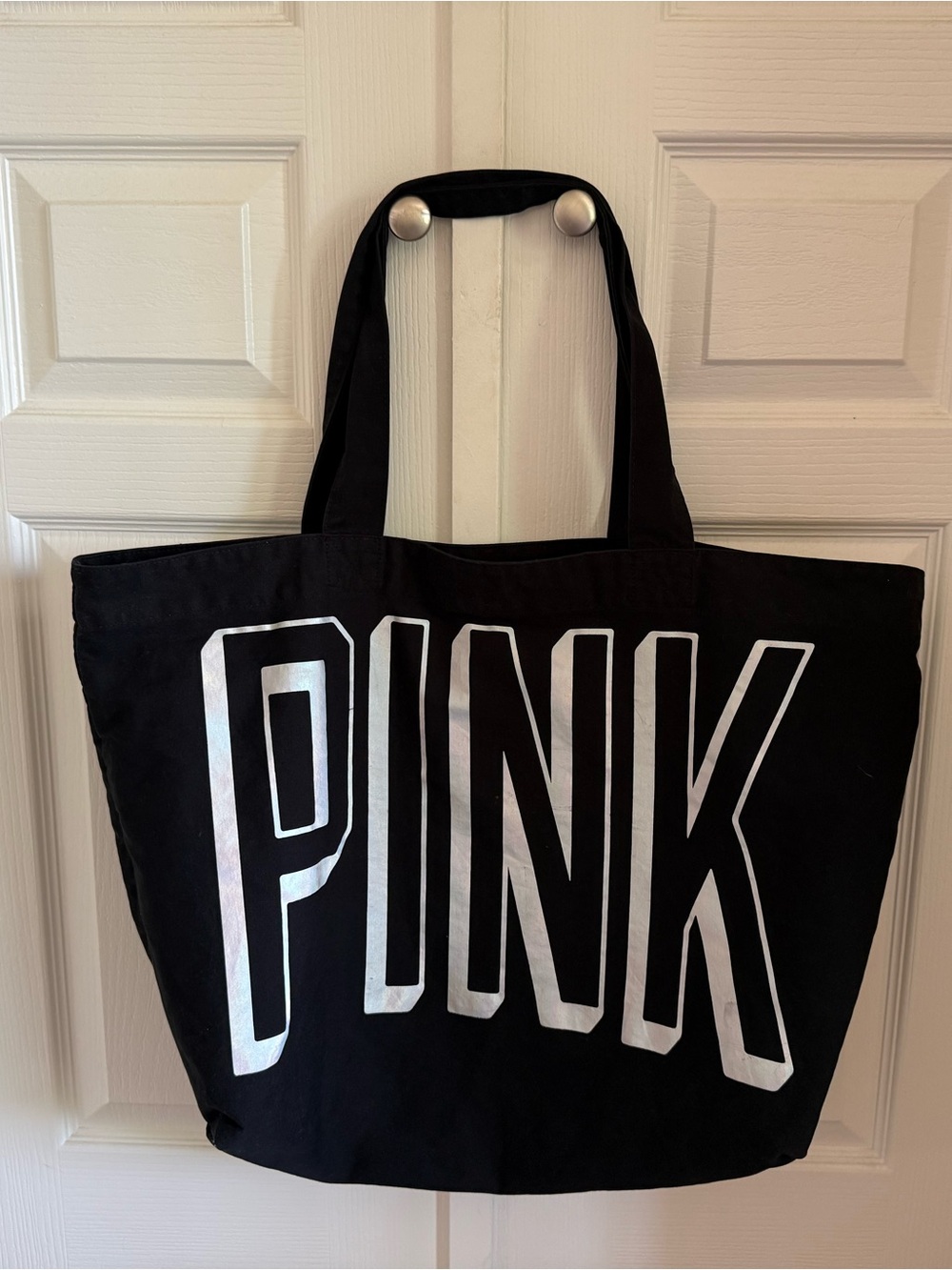 PINK Victoria's Secret Black Tote with Metallic Silver PINK Logo